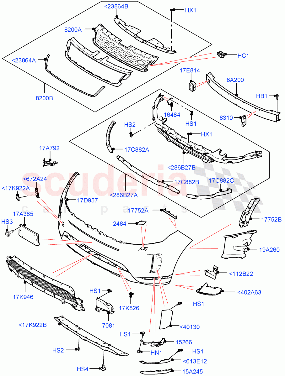 Radiator Grille And Front Bumper (Itatiaia (Brazil), Front Bumper - Painted Body Colour) of Land Rover Land Rover Range Rover Evoque (2019+) [1.5 I3 Turbo Petrol AJ20P3]