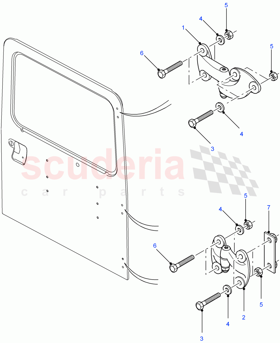 Rear End Door Hinges (Hard Top, 110" Wheelbase, 90" Wheelbase, Station Wagon - 5 Door, Station Wagon - 3 Door) ((V) FROM7A000001) of Land Rover Land Rover Defender (2007-2016)
