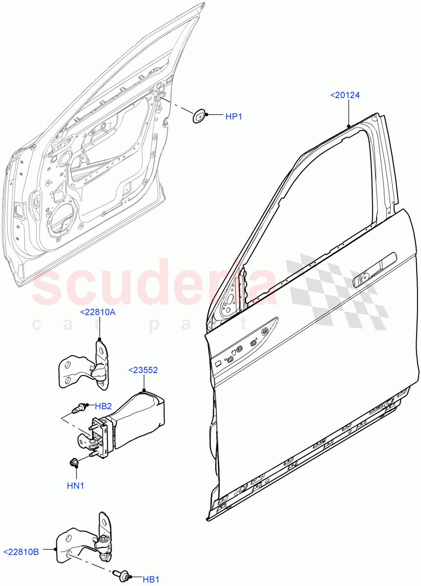 Front Doors, Hinges & Weatherstrips (Door And Fixings) (Itatiaia (Brazil)) of Land Rover Land Rover Range Rover Evoque (2019+) [1.5 I3 Turbo Petrol AJ20P3]