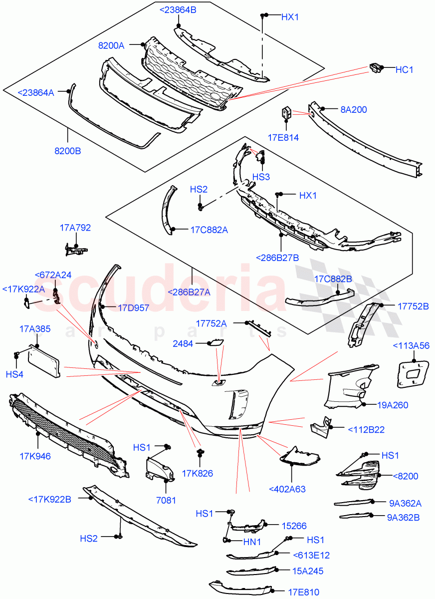 Radiator Grille And Front Bumper (Standard Wheelbase, Changsu (China), Front Bumper - Sport - Body Colour) of Land Rover Land Rover Range Rover Evoque (2019+) [2.0 Turbo Petrol AJ200P]