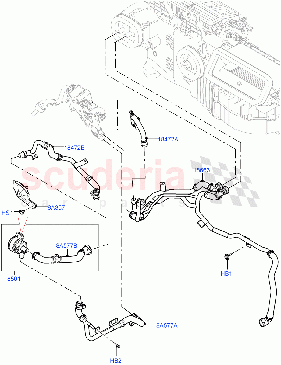 Heater Hoses (Front) (3.0L AJ20P6 Petrol High, Fuel Heater W/Pk Heat With Remote, With Front Comfort Air Con (IHKA), With Air Conditioning - Front/Rear, Fuel Fired Heater With Park Heat) ((V) FROMKA000001) of Land Rover Land Rover Range Rover Sport (2014+) [4.4 DOHC Diesel V8 DITC]