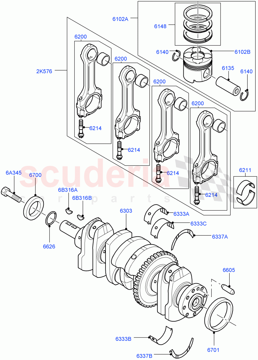 Crankshaft/Pistons And Bearings (2.2L DOHC EFI TC DW12, 2.2L CR DI 16V Diesel) of Land Rover Land Rover Range Rover Evoque (2012-2018) [2.2 Single Turbo Diesel]