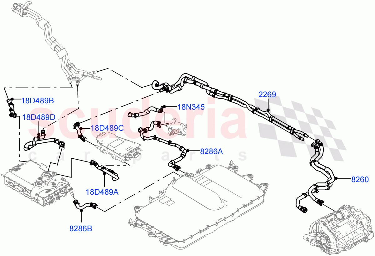 Cooling System Pipes And Hoses (Rear Section, Electric Unit) (1.5L AJ20P3 Petrol High PHEV, Halewood (UK)) ((V) FROMMH000001) of Land Rover Land Rover Discovery Sport (2015+) [1.5 I3 Turbo Petrol AJ20P3]