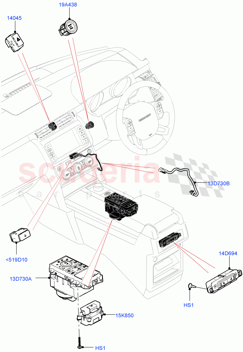 Switches (Console, Nitra Plant Build) ((V) FROMK2000001, (V) TOL2999999) of Land Rover Land Rover Discovery 5 (2017+) [3.0 DOHC GDI SC V6 Petrol]