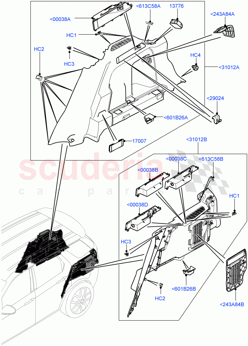 Side Trim (Luggage Compartment) (Halewood (UK), 60/40 Load Through With Slide, Less Chiller Unit) of Land Rover Land Rover Discovery Sport (2015+) [2.0 Turbo Diesel AJ21D4]