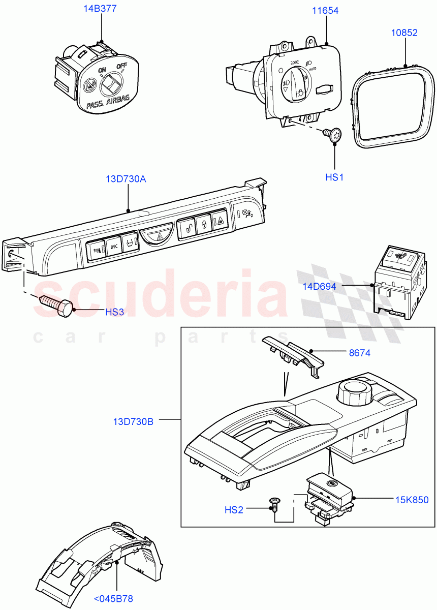 Switches (Facia And Console) ((V) TO9A999999) of Land Rover Land Rover Range Rover Sport (2005-2009) [2.7 Diesel V6]