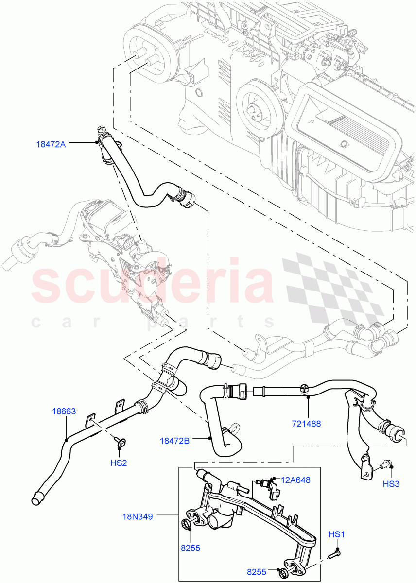 Heater Hoses (Front) (5.0L P AJ133 DOHC CDA S/C Enhanced, Electric Auxiliary Coolant Pump, With Fuel Fired Heater, Park Heating With Remote Control, 5.0 Petrol AJ133 DOHC CDA) ((V) FROMJA000001, (V) TOJA999999) of Land Rover Land Rover Range Rover Sport (2014+) [3.0 I6 Turbo Diesel AJ20D6]