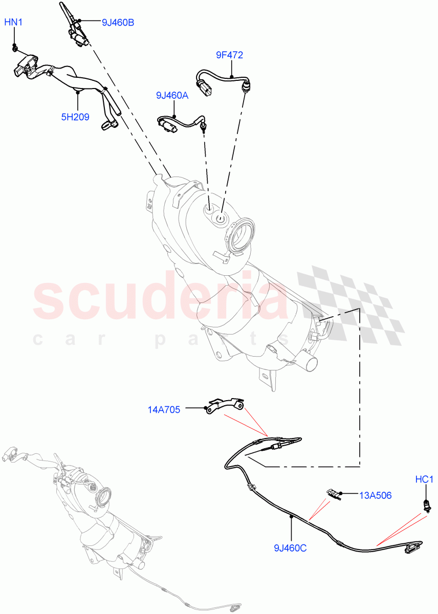 Exhaust Sensors And Modules (2.0L AJ21D4 Diesel Mid, Proconve L6 Emissions, Itatiaia (Brazil), Stage V Plus DPF) of Land Rover Land Rover Range Rover Evoque (2019+) [2.0 Turbo Diesel AJ21D4]