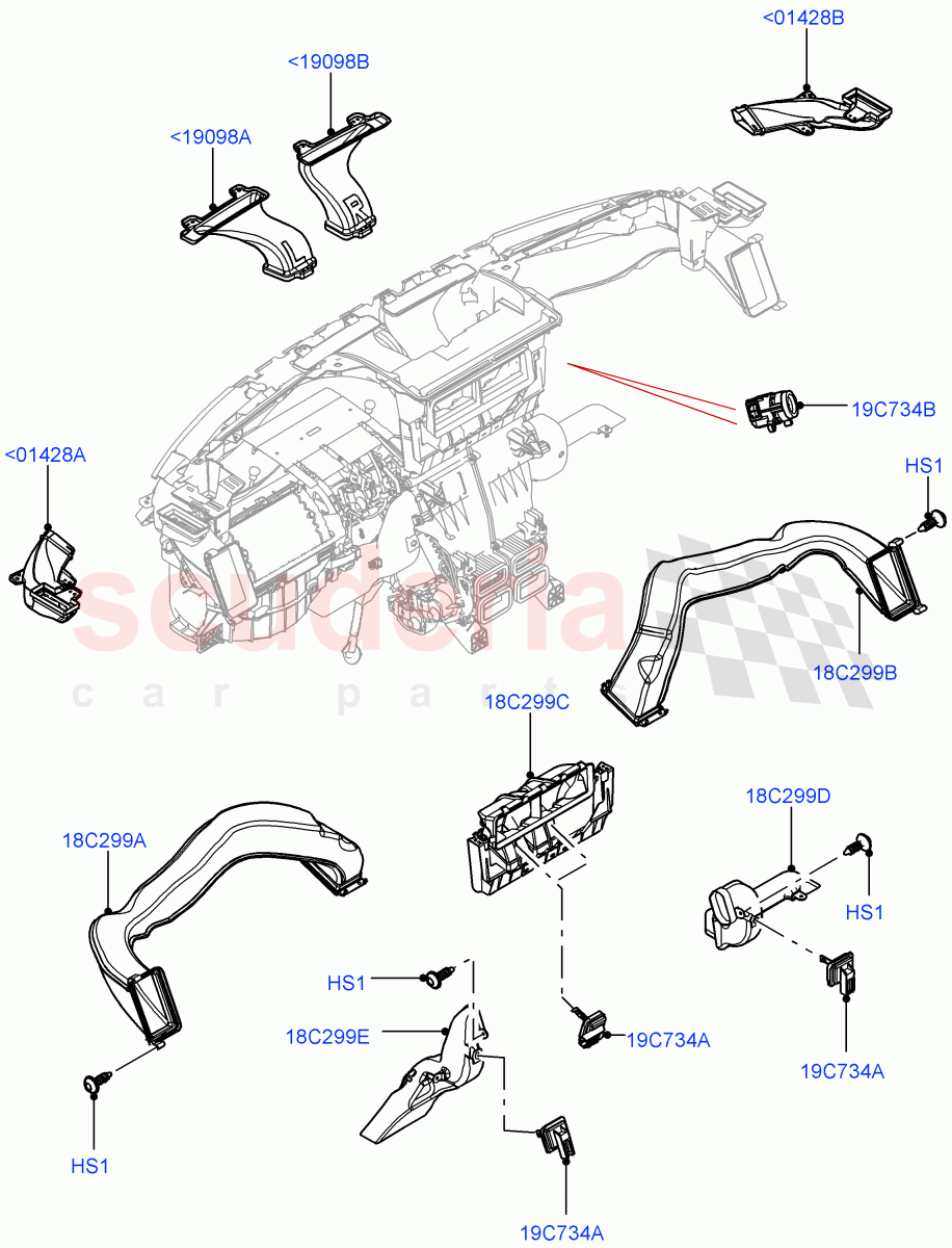 Air Vents, Louvres And Ducts (Instrument Panel, Internal Components, Solihull Plant Build) (Less Head Up Display) ((V) FROMHA000001) of Land Rover Land Rover Discovery 5 (2017+) [2.0 Turbo Petrol AJ200P]