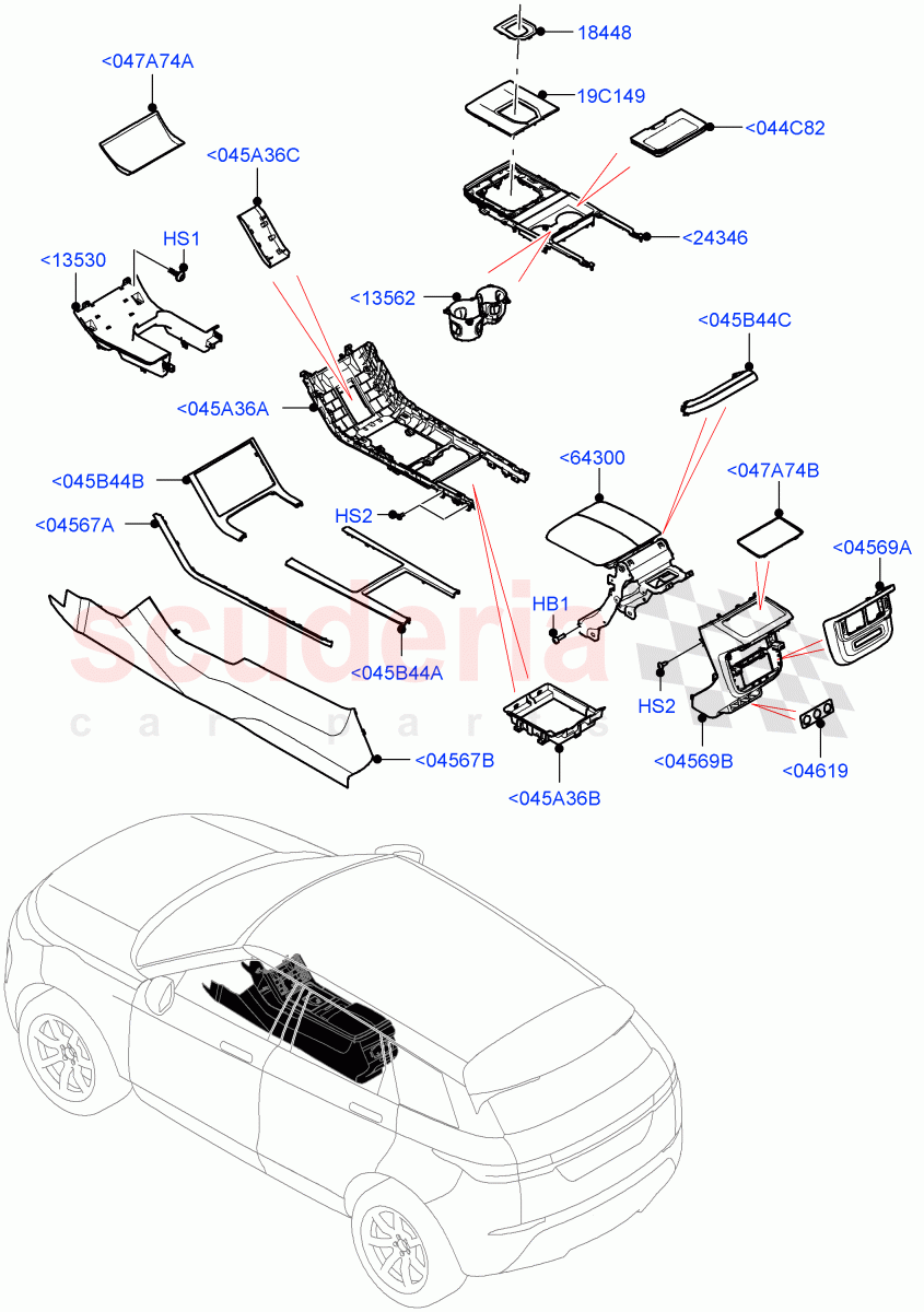 Console - Floor (External Components) (Changsu (China)) ((V) FROMMG575835) of Land Rover Land Rover Range Rover Evoque (2019+) [2.0 Turbo Diesel]