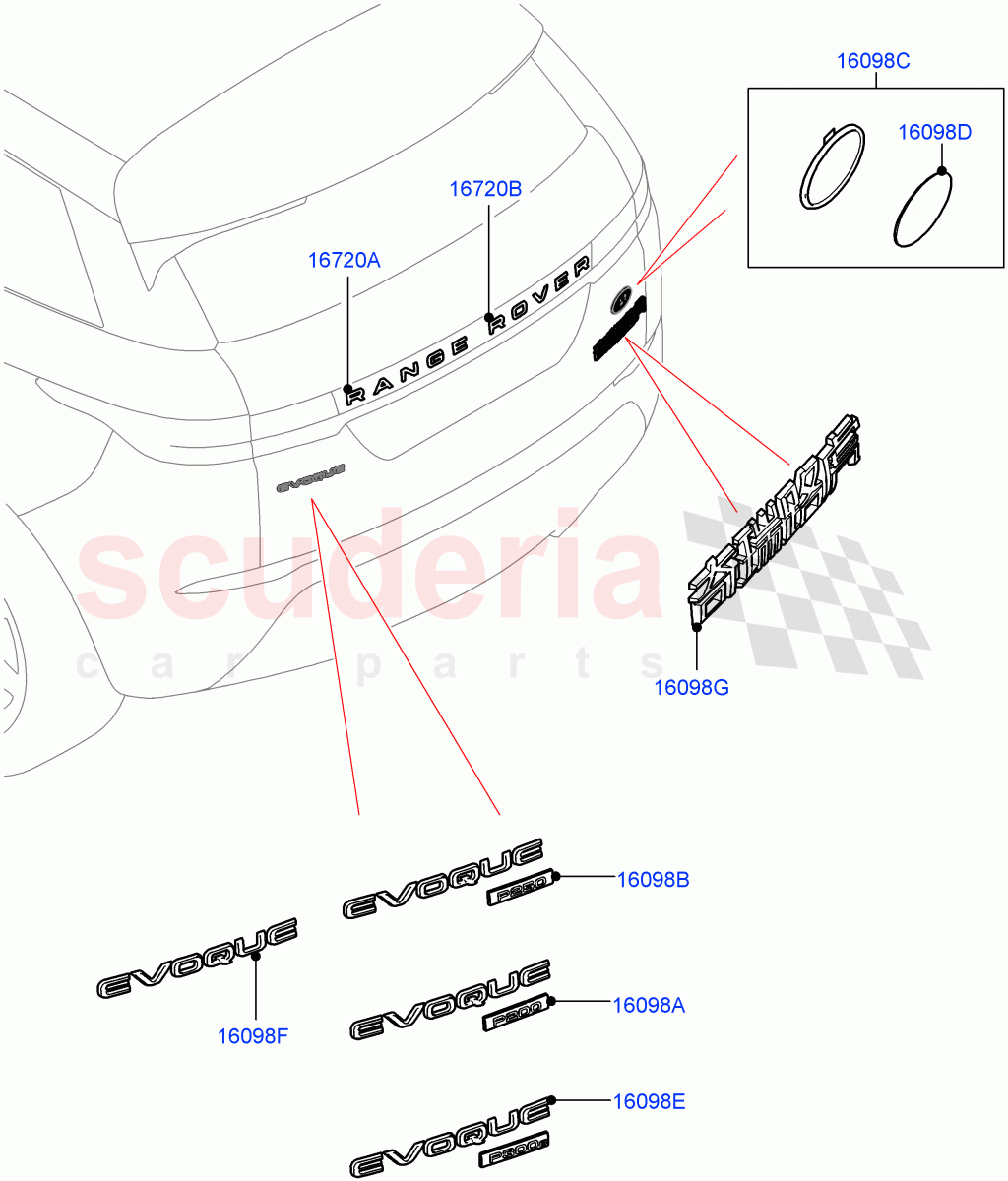 Name Plates (Rear) (Changsu (China), Less Trunk Badge) of Land Rover Land Rover Range Rover Evoque (2019+) [2.0 Turbo Diesel AJ21D4]