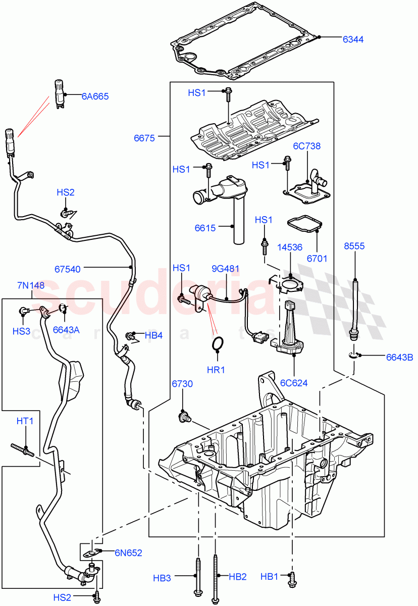Oil Pan/Oil Level Indicator (Solihull Plant Build) (3.0 V6 Diesel) ((V) FROMAA000001) of Land Rover Land Rover Discovery 4 (2010-2016) [3.0 Diesel 24V DOHC TC]