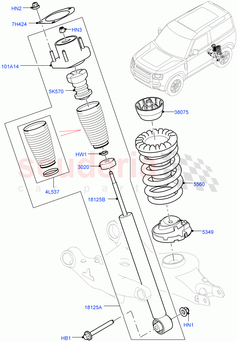 Rear Springs And Shock Absorbers (With Standard Duty Coil Spring Susp) of Land Rover Land Rover Defender (2020+) [2.0 Turbo Diesel]