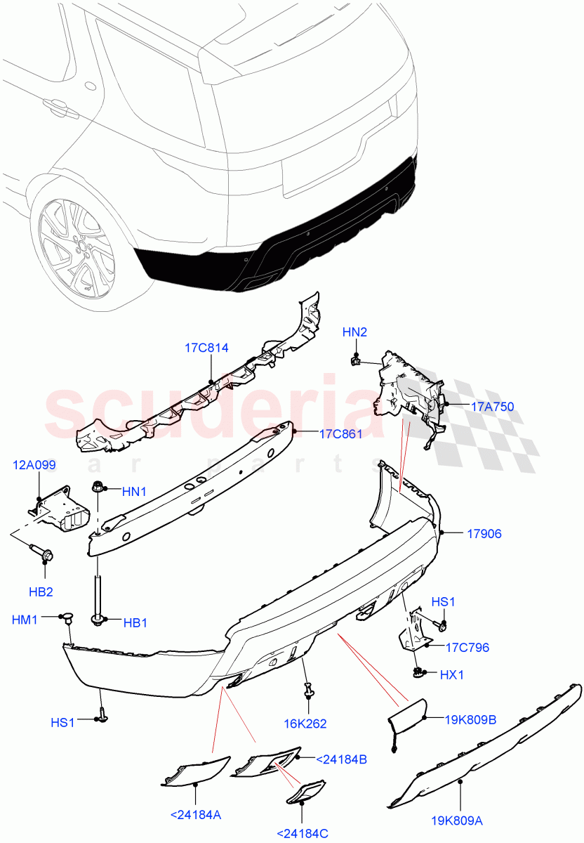 Rear Bumper (Solihull Plant Build) ((V) FROMHA000001) of Land Rover Land Rover Discovery 5 (2017+) [3.0 I6 Turbo Petrol AJ20P6]