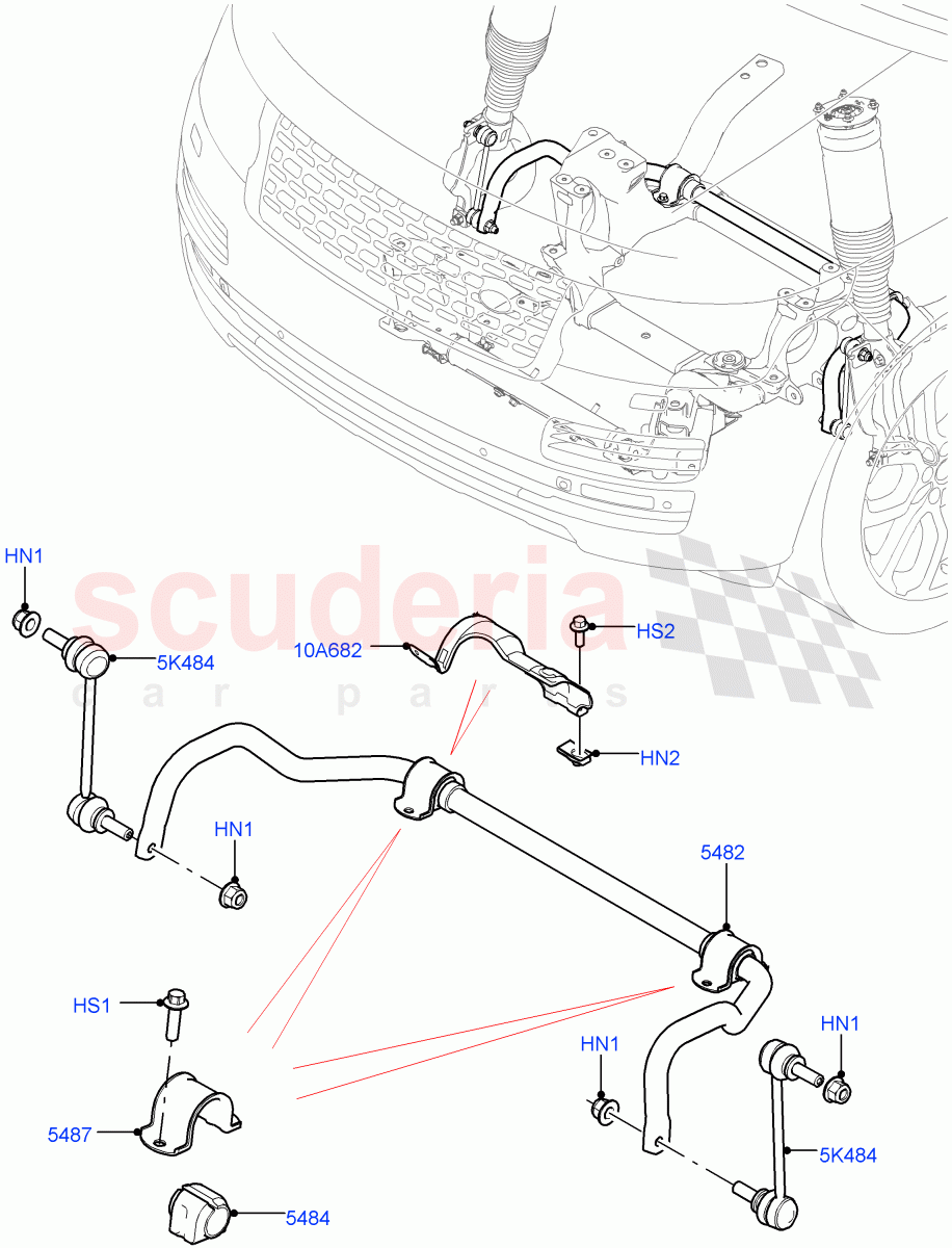 Front Cross Member & Stabilizer Bar (Conventional Stabilizer Bar) (5.0 Petrol AJ133 DOHC CDA, Limited Package, With Four Corner Air Suspension, 3.0 V6 Diesel, 2.0L AJ200P Hi PHEV, Version - Core, 3.0L DOHC GDI SC V6 PETROL, 3.0L AJ20P6 Petrol High, 3.0L AJ20D6 Diesel High) ((V) FROMKA000001) of Land Rover Land Rover Range Rover (2012-2021) [3.0 I6 Turbo Petrol AJ20P6]