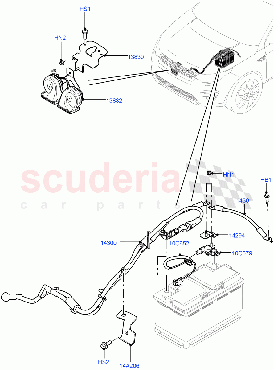 Battery Cables And Horn (Changsu (China)) ((V) FROMFG000001, (V) TOKG446856) of Land Rover Land Rover Discovery Sport (2015+) [1.5 I3 Turbo Petrol AJ20P3]
