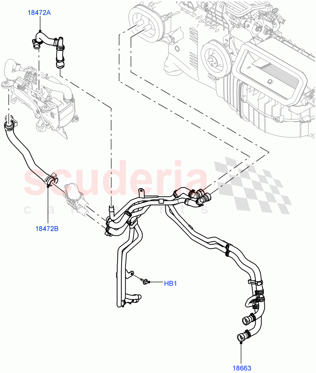 Heater Hoses (Front) (2.0L I4 DSL HIGH DOHC AJ200, With Fuel Fired Heater, With Air Conditioning - Front/Rear, Park Heating With Remote Control) ((V) FROMHA000001, (V) TOHA999999) of Land Rover Land Rover Range Rover Sport (2014+) [5.0 OHC SGDI SC V8 Petrol]