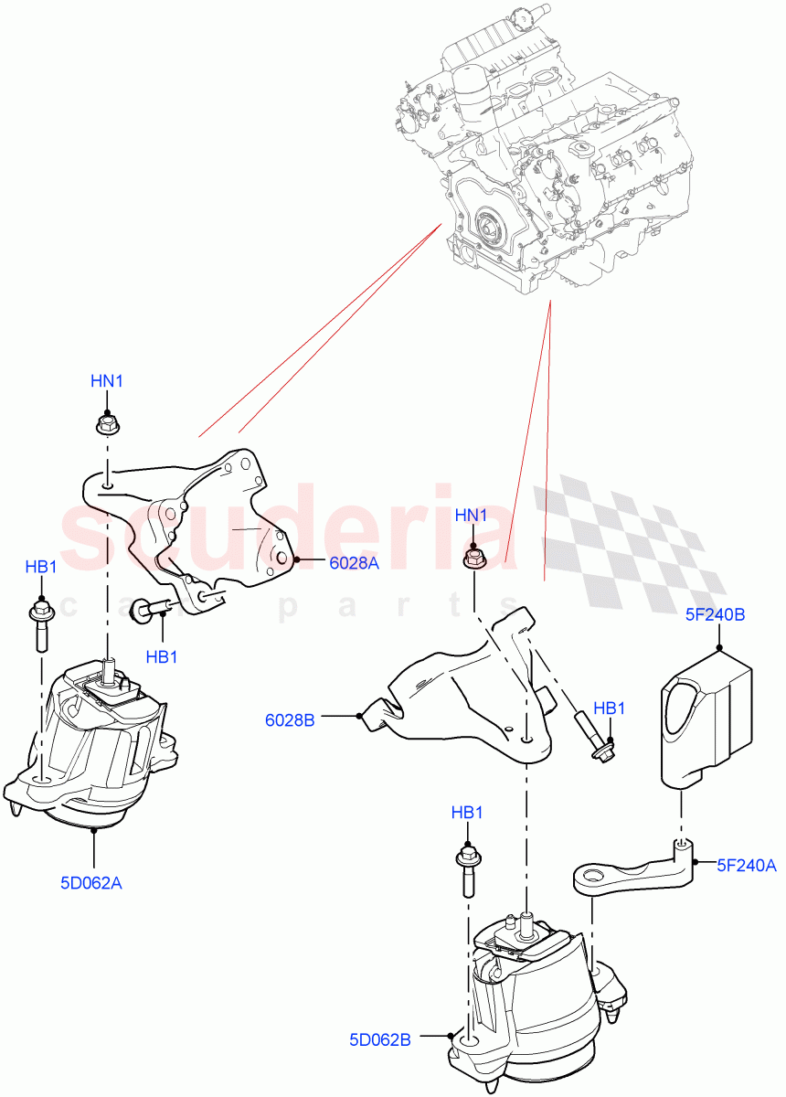 Engine Mounting (3.0L DOHC GDI SC V6 PETROL, 5.0L P AJ133 DOHC CDA S/C Enhanced) of Land Rover Land Rover Range Rover Velar (2017+) [2.0 Turbo Diesel AJ21D4]