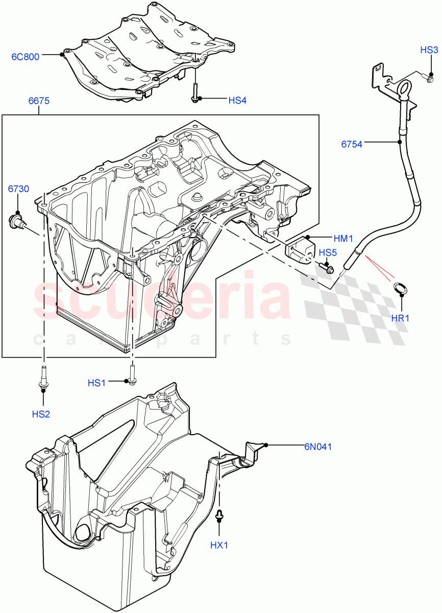 Oil Pan/Oil Level Indicator (2.0L I4 DSL MID DOHC AJ200, 2.0L I4 DSL HIGH DOHC AJ200) of Land Rover Land Rover Range Rover Velar (2017+) [2.0 Turbo Diesel]