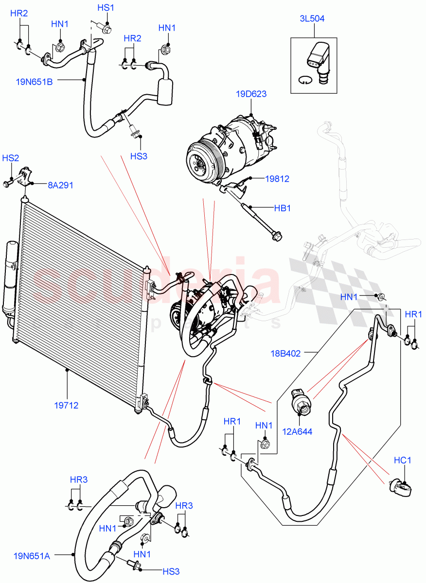 Air Conditioning Condensr/Compressr (Front) (3.0L DOHC GDI SC V6 PETROL, 5.0L OHC SGDI SC V8 Petrol - AJ133, 5.0 Petrol AJ133 DOHC CDA, 5.0L P AJ133 DOHC CDA S/C Enhanced) of Land Rover Land Rover Range Rover Sport (2014+) [2.0 Turbo Petrol AJ200P]