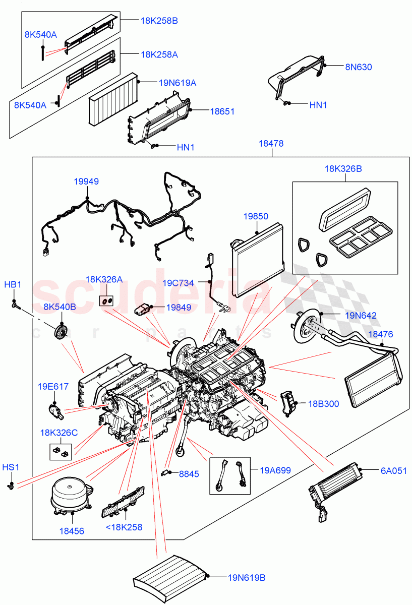 Heater/Air Cond.Internal Components (Heater Main Unit) of Land Rover Land Rover Range Rover (2022+) [4.4 V8 Turbo Petrol NC10]
