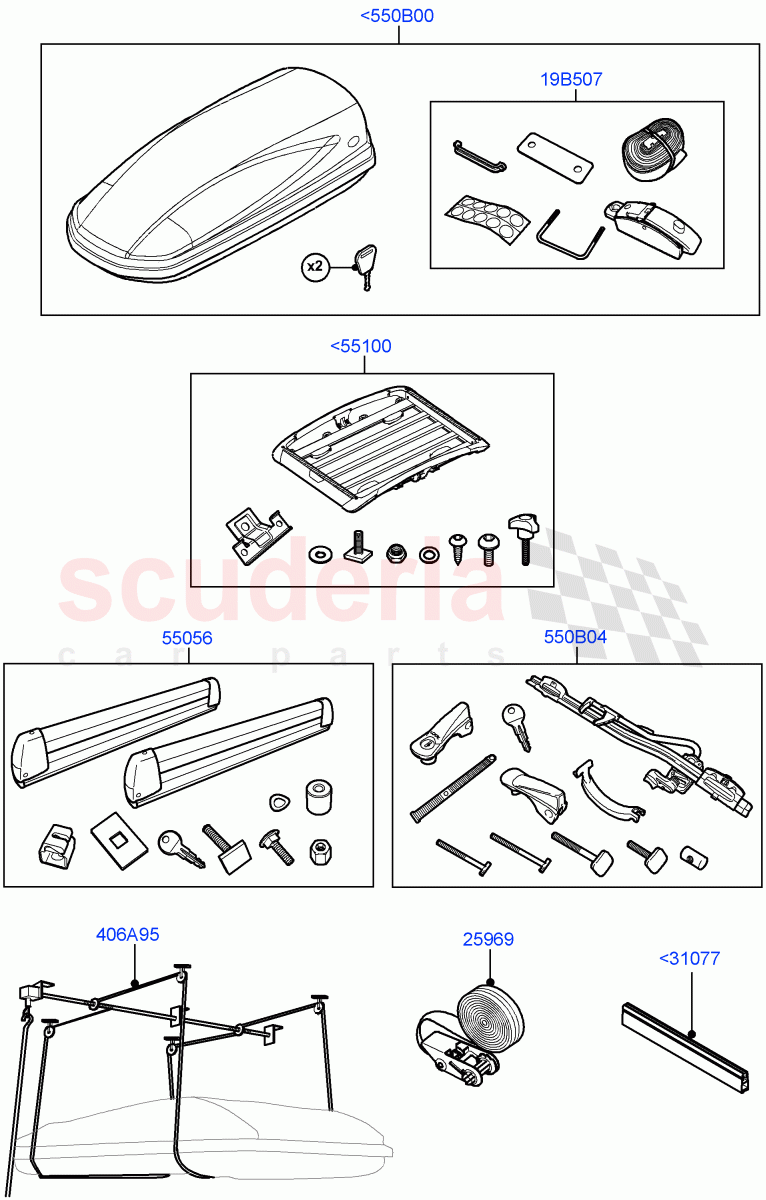 Carriers & Boxes (Accessory, Roof Carriers) (Halewood (UK), Itatiaia (Brazil)) of Land Rover Land Rover Range Rover Evoque (2012-2018) [2.0 Turbo Petrol AJ200P]