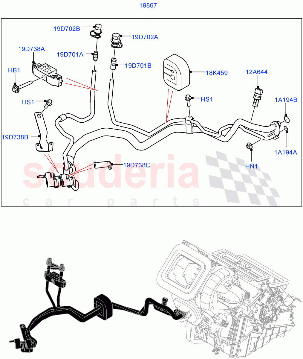 Air Conditioning System (Itatiaia (Brazil), A/C HF01234YF w/Intrnl Heat Exchng, Less Electric Engine Battery, Electric Engine Battery-MHEV, Air Con Refrigerant-HF01234YF) of Land Rover Land Rover Range Rover Evoque (2019+) [1.5 I3 Turbo Petrol AJ20P3]