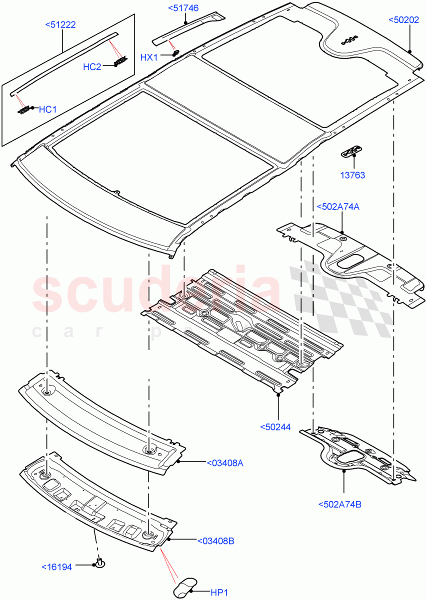 Roof - Sheet Metal (Nitra Plant Build) (Roof Conv-Power Open Front/Rear Pan, Roof Conv-Front And Rear Panoramic) ((V) FROMK2000001) of Land Rover Land Rover Discovery 5 (2017+) [2.0 Turbo Petrol AJ200P]