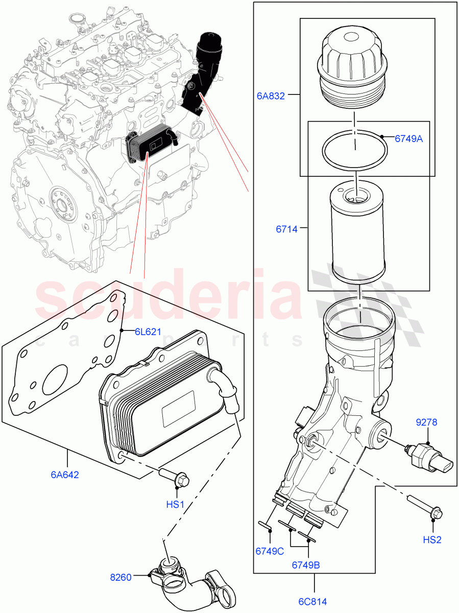 Oil Cooler And Filter (2.0L AJ20P4 Petrol E100 PTA, Itatiaia (Brazil)) ((V) FROMLT000001) of Land Rover Land Rover Discovery Sport (2015+) [2.0 Turbo Petrol AJ200P]