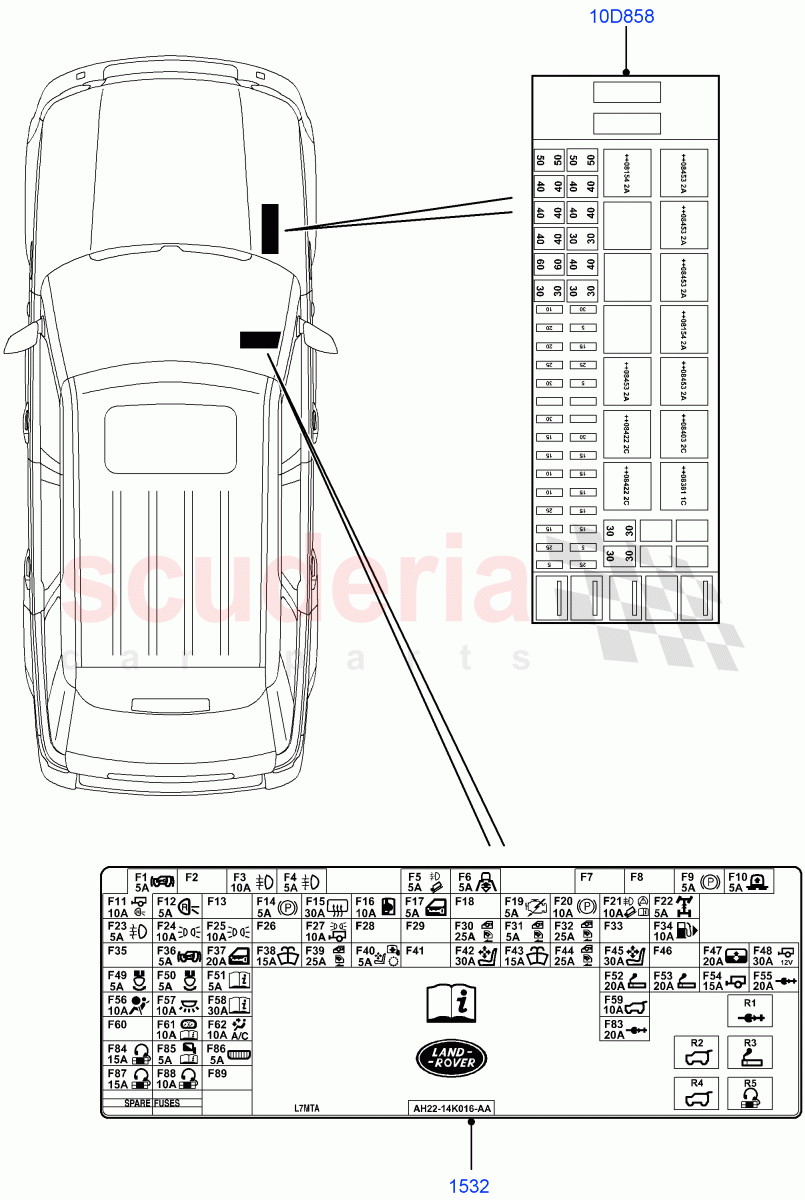 Labels (Fuse Box) ((V) TO9A999999) of Land Rover Land Rover Range Rover Sport (2005-2009) [4.2 Petrol V8 Supercharged]