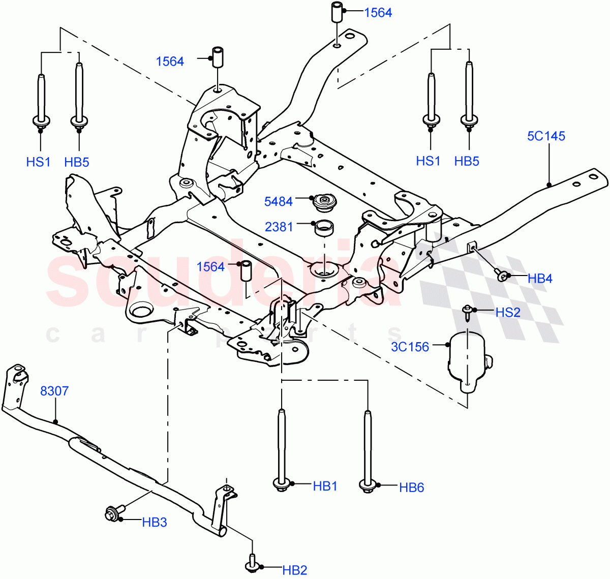 Front Cross Member & Stabilizer Bar (Crossmember, Solihull Plant Build) ((V) FROMHA000001) of Land Rover Land Rover Discovery 5 (2017+) [3.0 I6 Turbo Petrol AJ20P6]