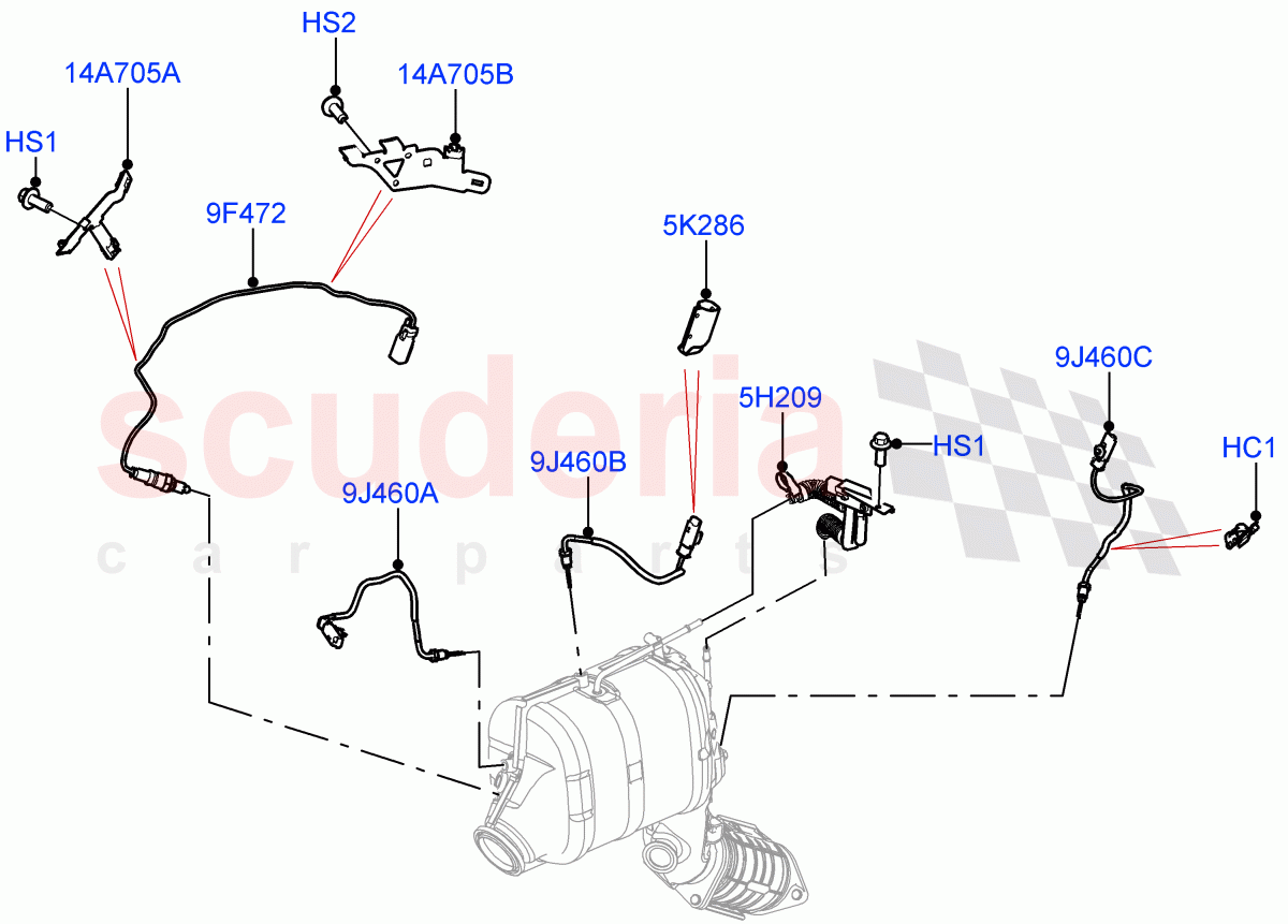 Exhaust Sensors And Modules (Nitra Plant Build) (3.0L AJ20D6 Diesel High, Euro Stage 4 Emissions, EU5 + SCR, Stage V Plus DPF, Proconve L6 Emissions) ((V) FROMM2000001) of Land Rover Land Rover Discovery 5 (2017+) [3.0 I6 Turbo Diesel AJ20D6]