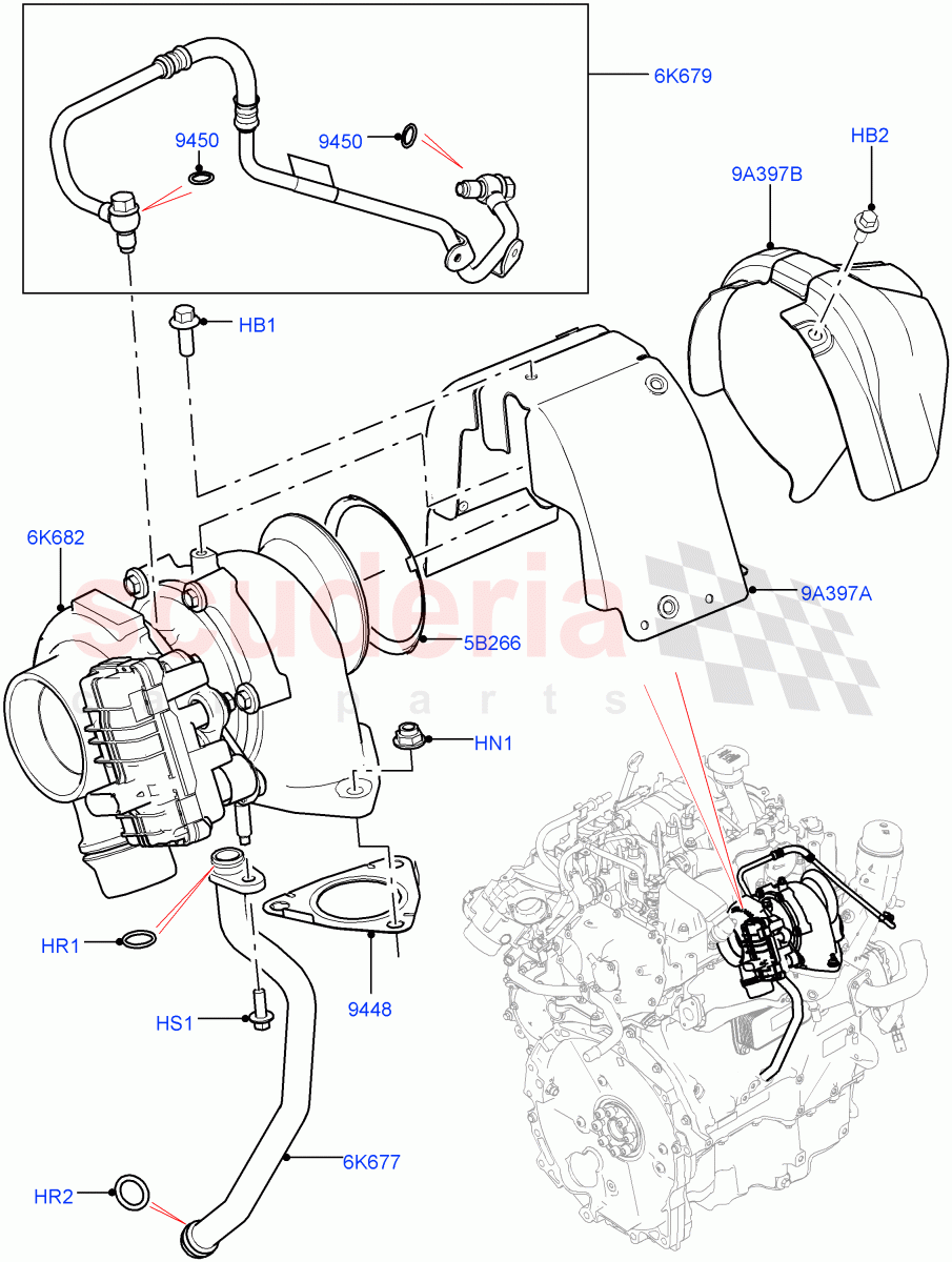 Turbocharger (2.0L AJ20D4 Diesel LF PTA, Halewood (UK), 2.0L AJ20D4 Diesel Mid PTA) of Land Rover Land Rover Discovery Sport (2015+) [2.0 Turbo Diesel]