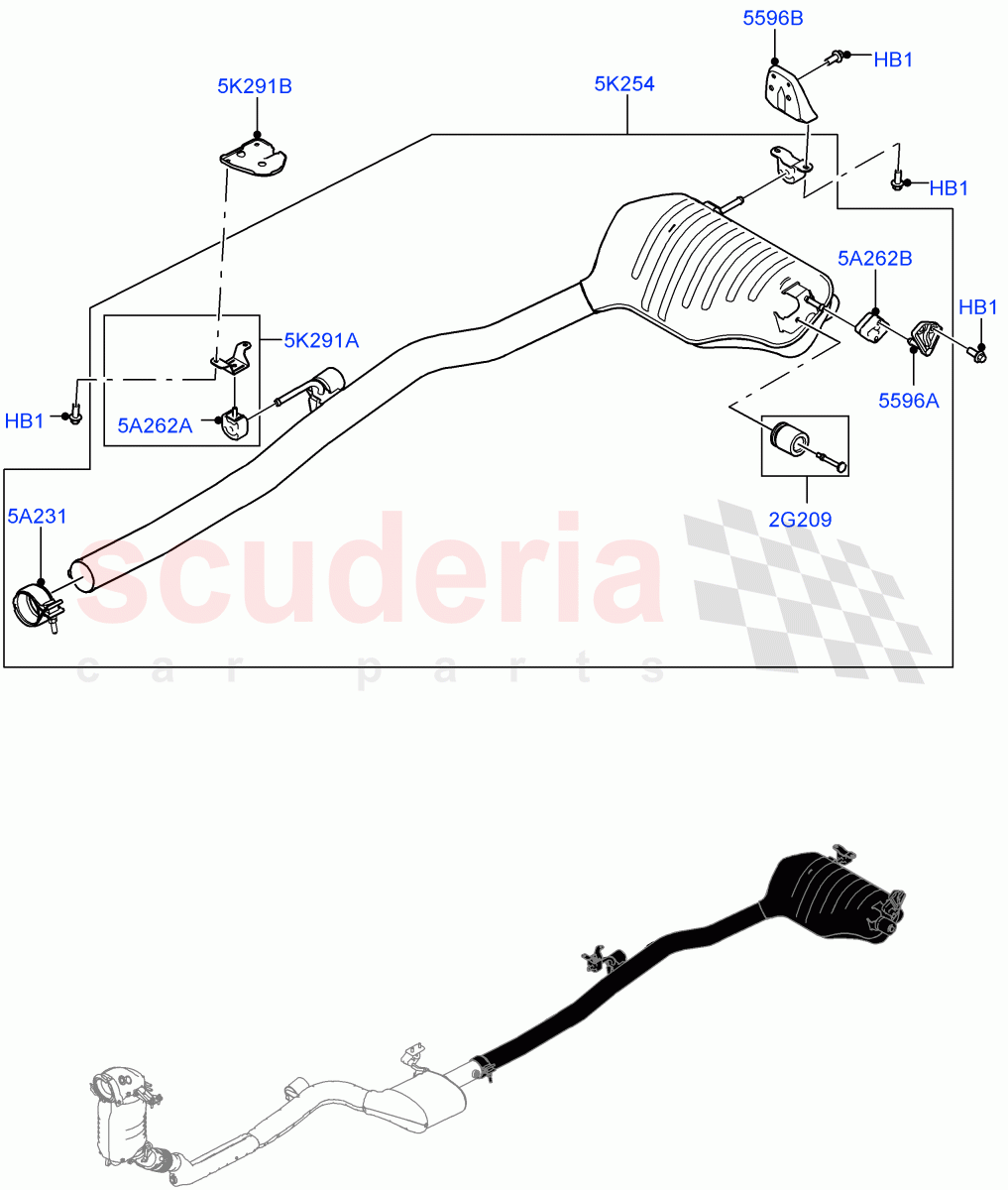 Rear Exhaust System (Nitra Plant Build) (2.0L I4 DSL HIGH DOHC AJ200, EU6D Diesel + DPF Emissions, EU5 + SCR) of Land Rover Land Rover Defender (2020+) [2.0 Turbo Diesel]