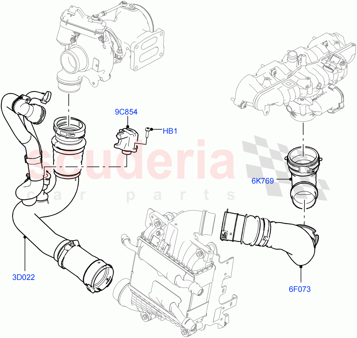 Intercooler/Air Ducts And Hoses (Air Ducts And Hoses) (2.0L I4 Mid DOHC AJ200 Petrol, 2.0L I4 High DOHC AJ200 Petrol) ((V) FROMLA000001) of Land Rover Land Rover Range Rover Velar (2017+) [2.0 Turbo Petrol AJ200P]