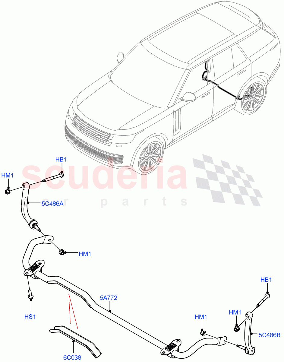 Rear Cross Member & Stabilizer Bar (Conventional Stabilizer Bar) (With Four Corner Air Suspension) of Land Rover Land Rover Range Rover (2022+) [3.0 I6 Turbo Petrol AJ20P6]