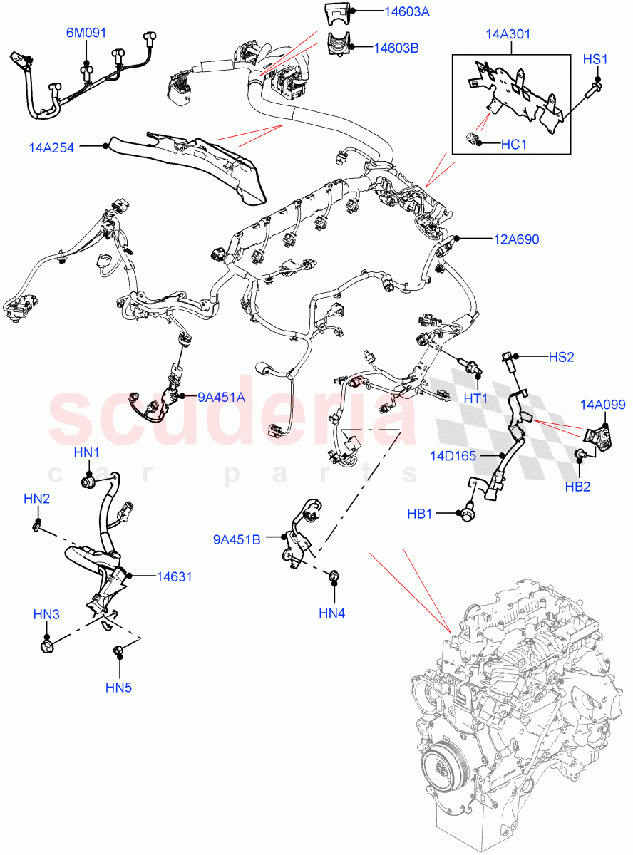 Engine Harness (2.0L AJ21D4 Diesel Mid, LHD, Electric Engine Battery-MHEV) ((V) FROMMA000001) of Land Rover Land Rover Range Rover Velar (2017+) [2.0 Turbo Diesel AJ21D4]