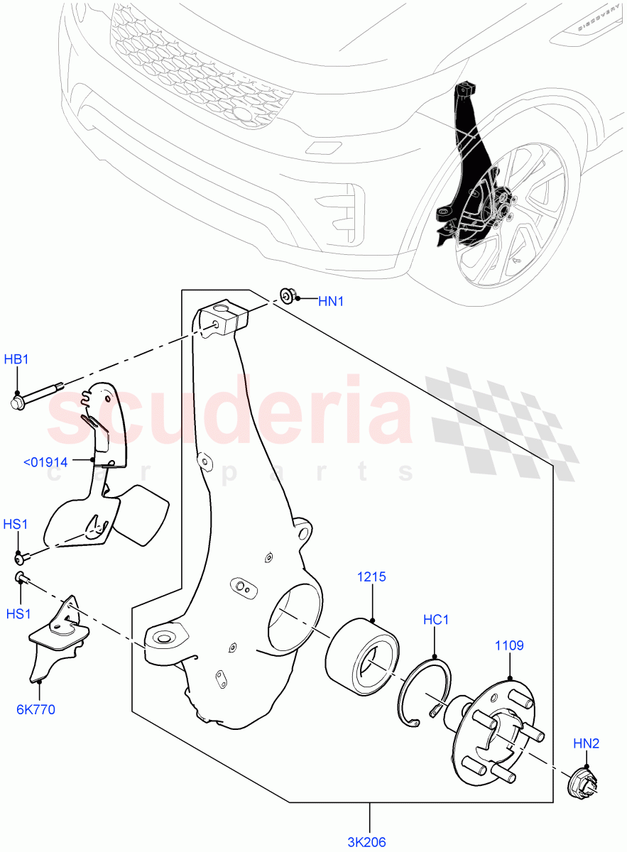 Front Knuckle And Hub (Nitra Plant Build) ((V) FROMK2000001, (V) TOL2999999) of Land Rover Land Rover Discovery 5 (2017+) [3.0 I6 Turbo Petrol AJ20P6]