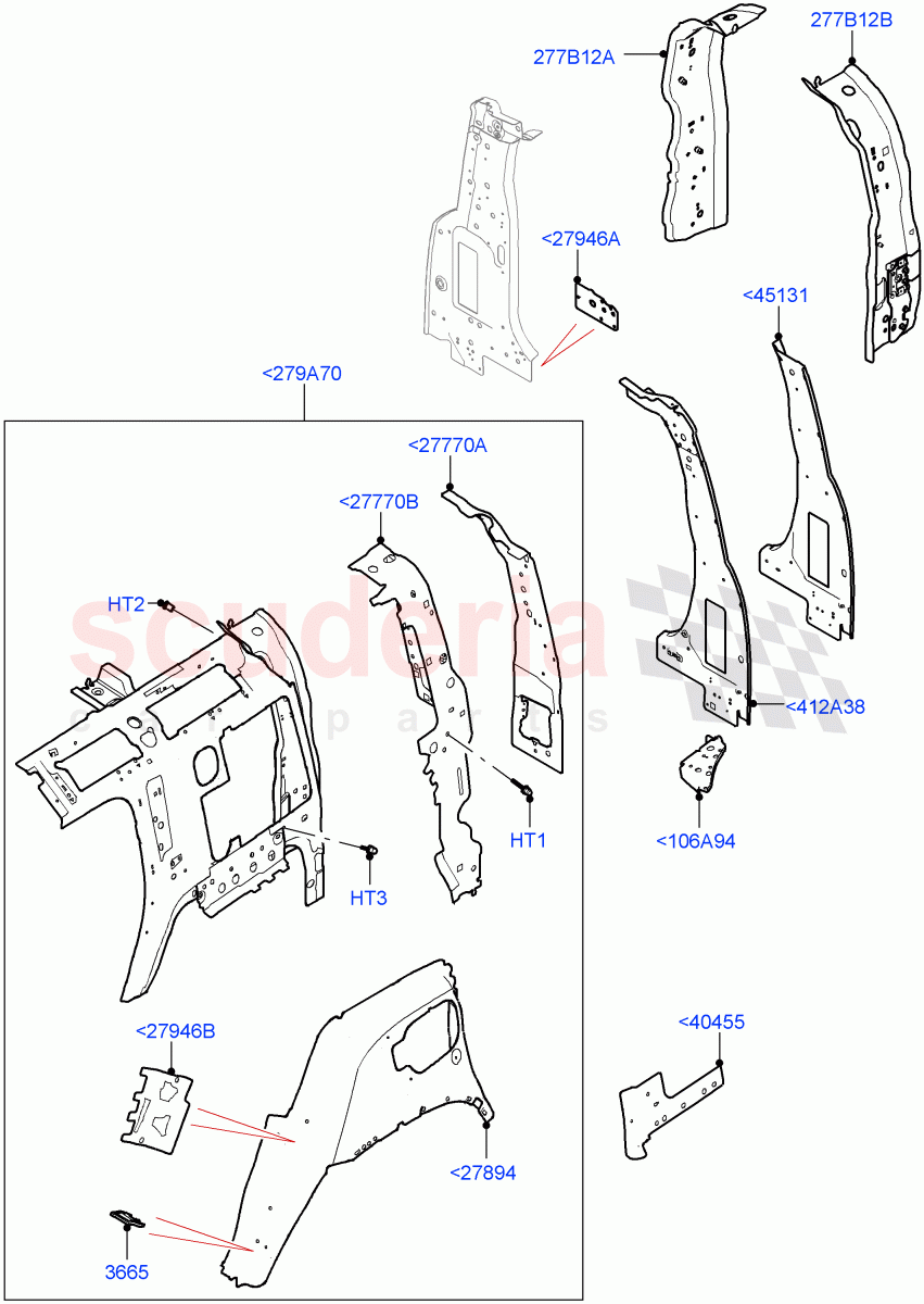 Side Panels - Inner (Middle - Rear, Inner - Rear) (Standard Wheelbase) of Land Rover Land Rover Defender (2020+) [3.0 I6 Turbo Diesel AJ20D6]