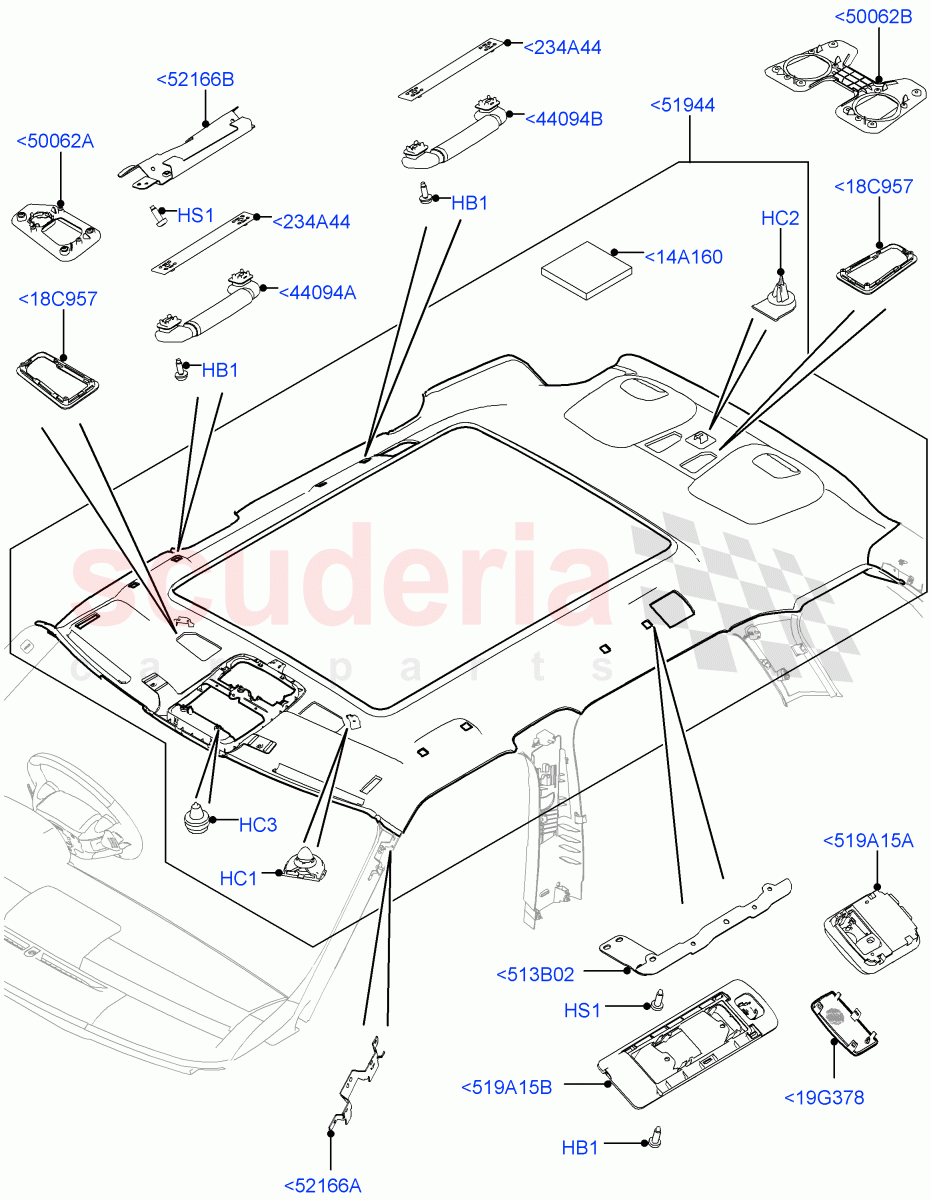 Headlining And Sun Visors (With Roof Conversion-Panorama Power, Interior Trim - Alston, With Roof Conversion-Panorama Roof) of Land Rover Land Rover Range Rover Sport (2014+) [3.0 I6 Turbo Petrol AJ20P6]