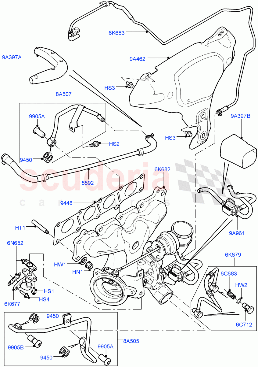 Turbocharger (2.0L 16V TIVCT T/C 240PS Petrol, Halewood (UK)) ((V) FROMCH000001) of Land Rover Land Rover Discovery Sport (2015+) [2.0 Turbo Petrol GTDI]