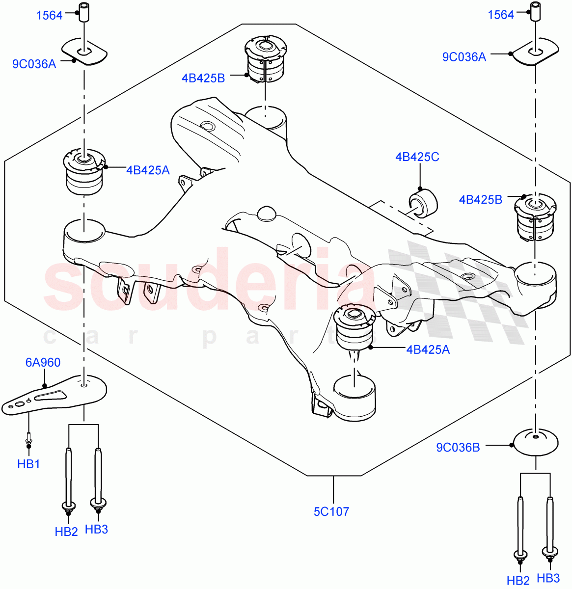 Rear Cross Member & Stabilizer Bar (Crossmember) (Version - Core, Non SVR) of Land Rover Land Rover Range Rover Sport (2014+) [3.0 Diesel 24V DOHC TC]