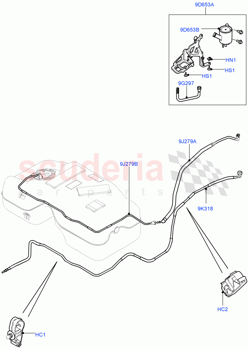 Fuel Lines (Rear) (2.0L I4 Mid DOHC AJ200 Petrol, Itatiaia (Brazil), 2.0L I4 Mid AJ200 Petrol E100) ((V) FROMJT000001) of Land Rover Land Rover Discovery Sport (2015+) [2.0 Turbo Petrol AJ200P]