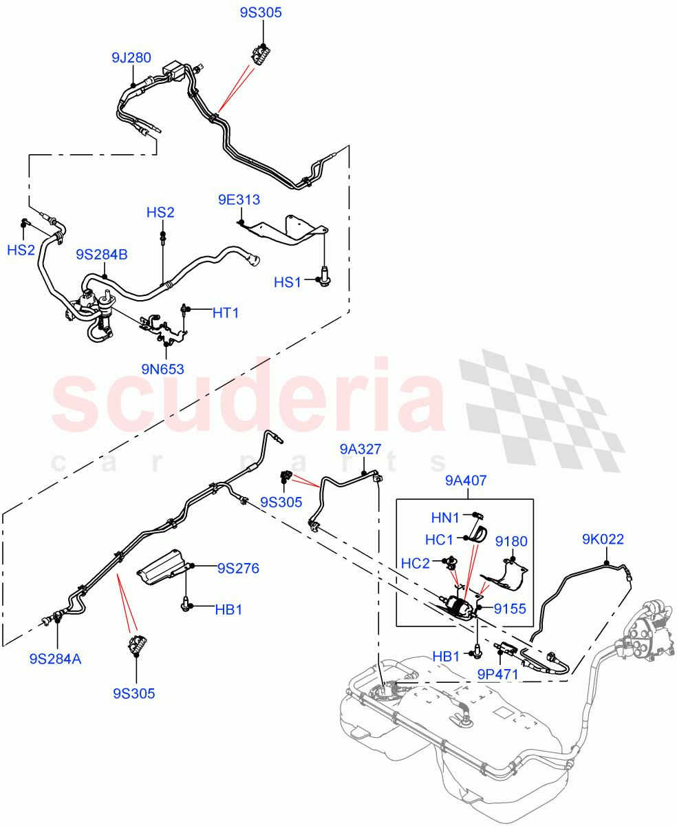 Fuel Lines (2.0L AJ20P4 Petrol E100 PTA, Itatiaia (Brazil)) ((V) FROMLT000001) of Land Rover Land Rover Discovery Sport (2015+) [2.0 Turbo Petrol AJ200P]
