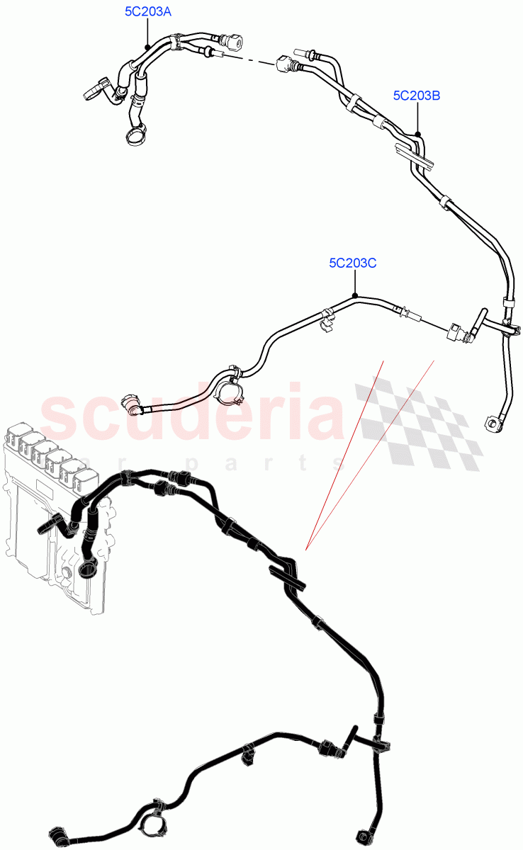 Cooling System Pipes And Hoses (Engine Control Module (ECM), LHD) (3.0L AJ20P6 Petrol High) ((V) FROMMA000001) of Land Rover Land Rover Range Rover Velar (2017+) [3.0 I6 Turbo Petrol AJ20P6]
