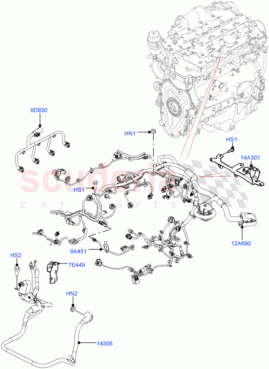 Electrical Wiring - Engine And Dash (2.0L I4 High DOHC AJ200 Petrol) ((V) FROMJA000001) of Land Rover Land Rover Range Rover Sport (2014+) [3.0 DOHC GDI SC V6 Petrol]