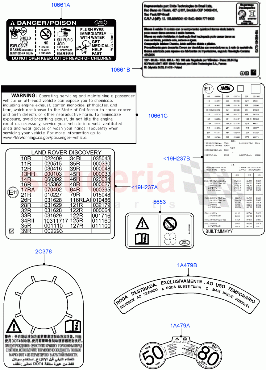Labels (Solihull Plant Build, Warning Label) ((V) FROMHA000001) of Land Rover Land Rover Discovery 5 (2017+) [2.0 Turbo Petrol AJ200P]