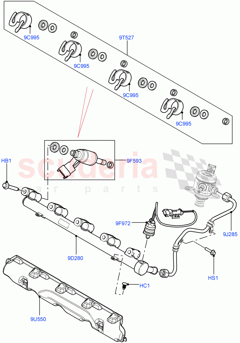 Fuel Injectors And Pipes (2.0L 16V TIVCT T/C 240PS Petrol, Itatiaia (Brazil)) ((V) FROMGT000001) of Land Rover Land Rover Discovery Sport (2015+) [2.0 Turbo Petrol GTDI]