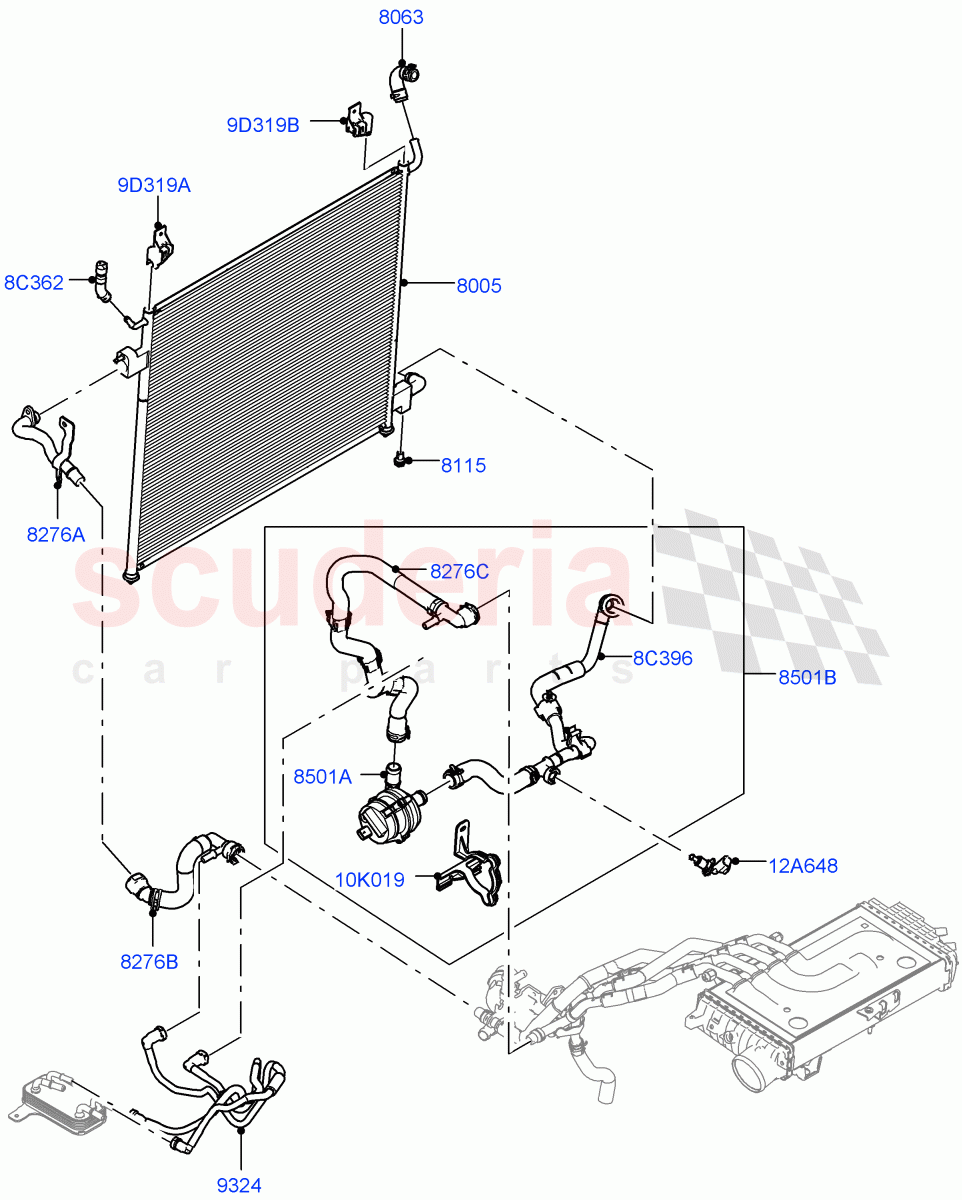 Radiator/Coolant Overflow Container (Intercooler Radiator, Water Charge Air Cooler) (3.0L AJ20D6 Diesel High, 8 Speed Auto Trans ZF 8HP76) ((V) FROMLA000001) of Land Rover Land Rover Range Rover Sport (2014+) [3.0 I6 Turbo Diesel AJ20D6]