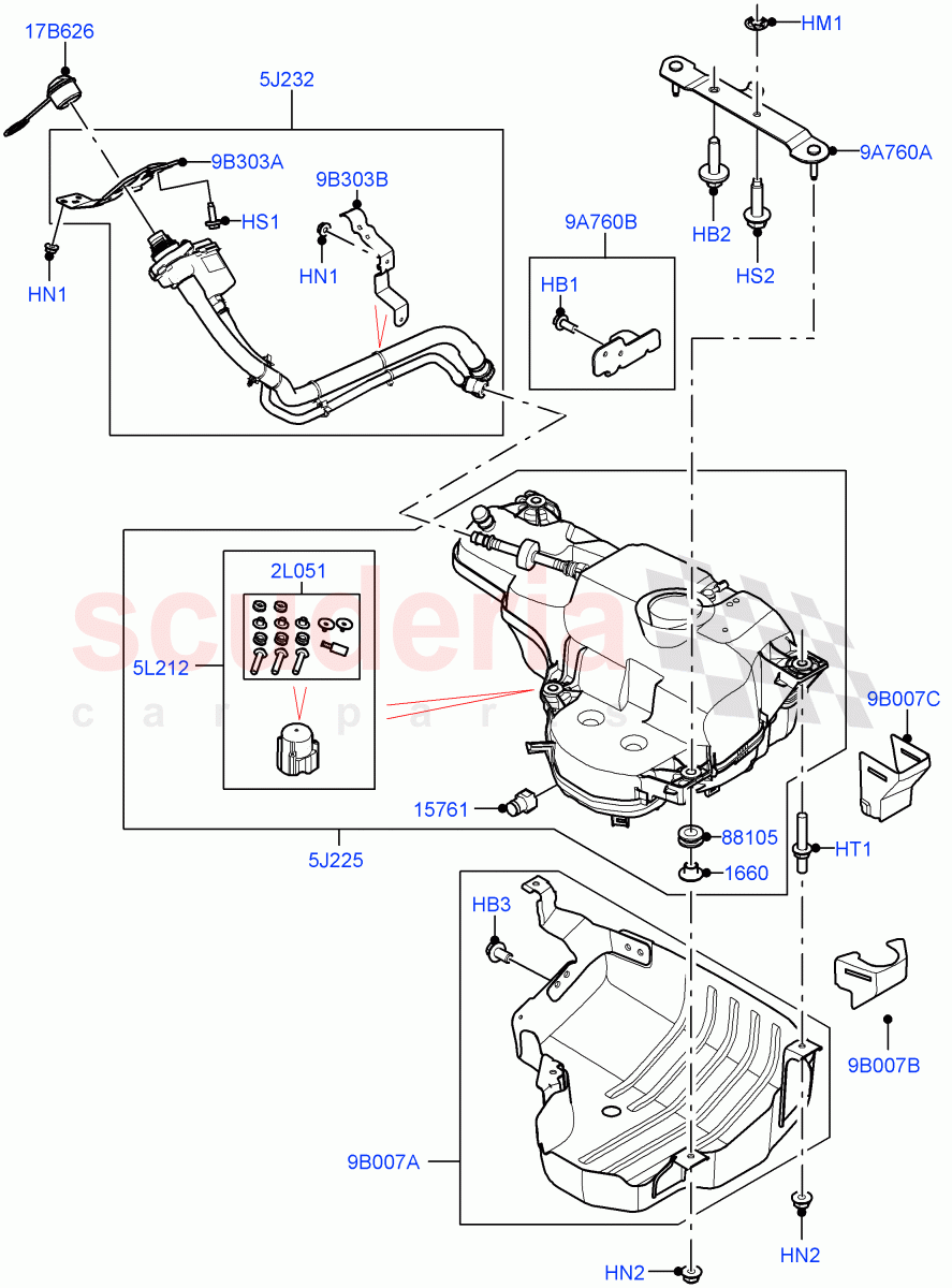 Exhaust Fluid Injection System (Tank And Filler, Nitra Plant Build) (3.0L AJ20D6 Diesel High, Long Wheelbase, With Diesel Exh Fluid Emission Tank) of Land Rover Land Rover Defender (2020+) [3.0 I6 Turbo Diesel AJ20D6]